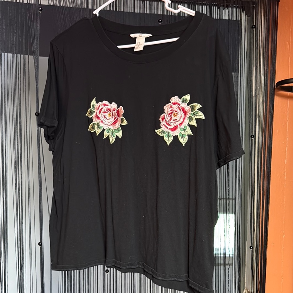 Black and Pink Embellished Boxy Short Sleeve Tee